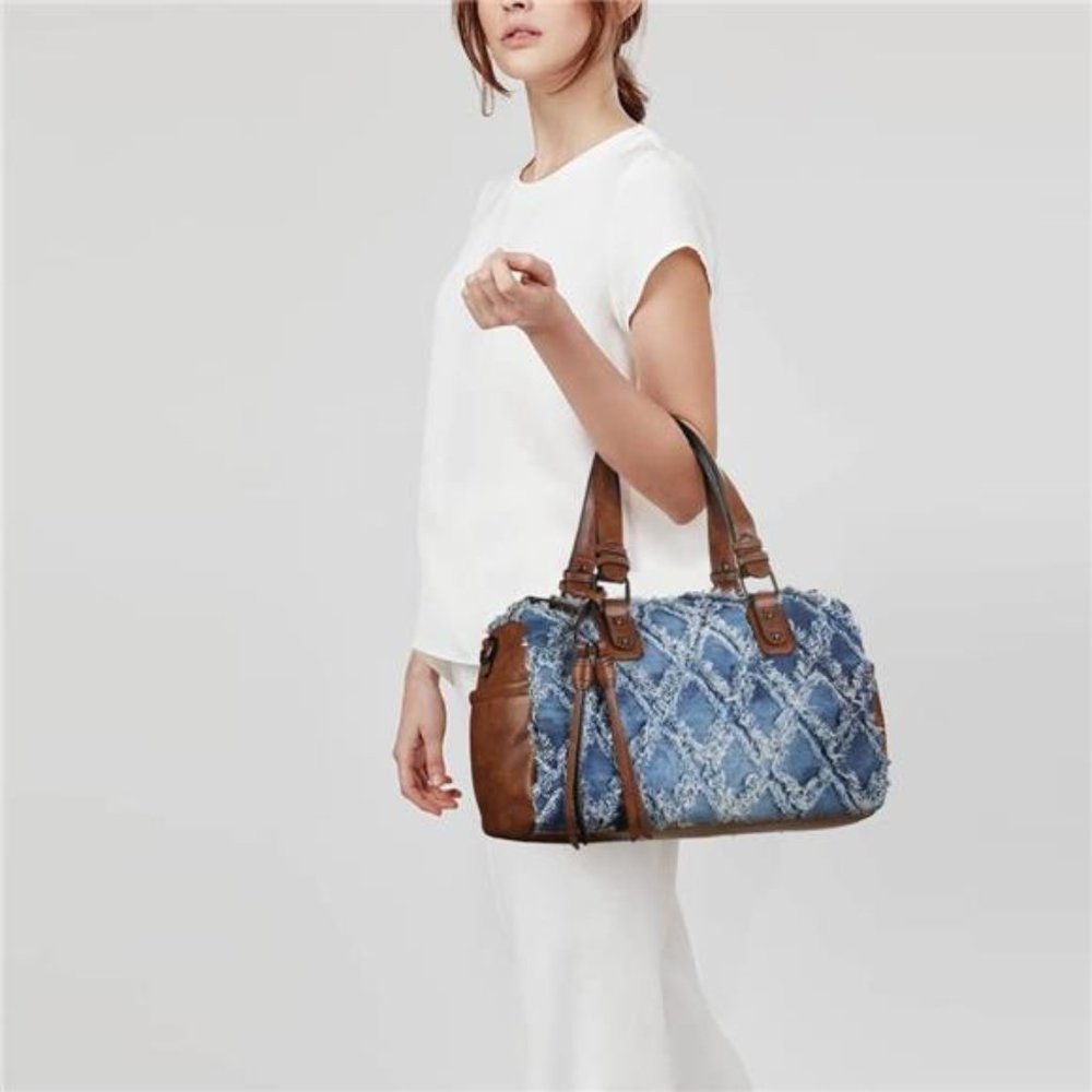 THE DENIM COLLECTION BY JACQUITA Vegan Leather Barrel Large Satchel Handbag - Picture 7 of 17